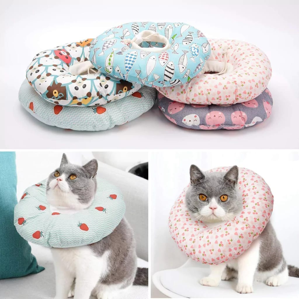 Collar Isabelino Inflable Tipo Dona para Perros y Gatos Estampada Talla M
